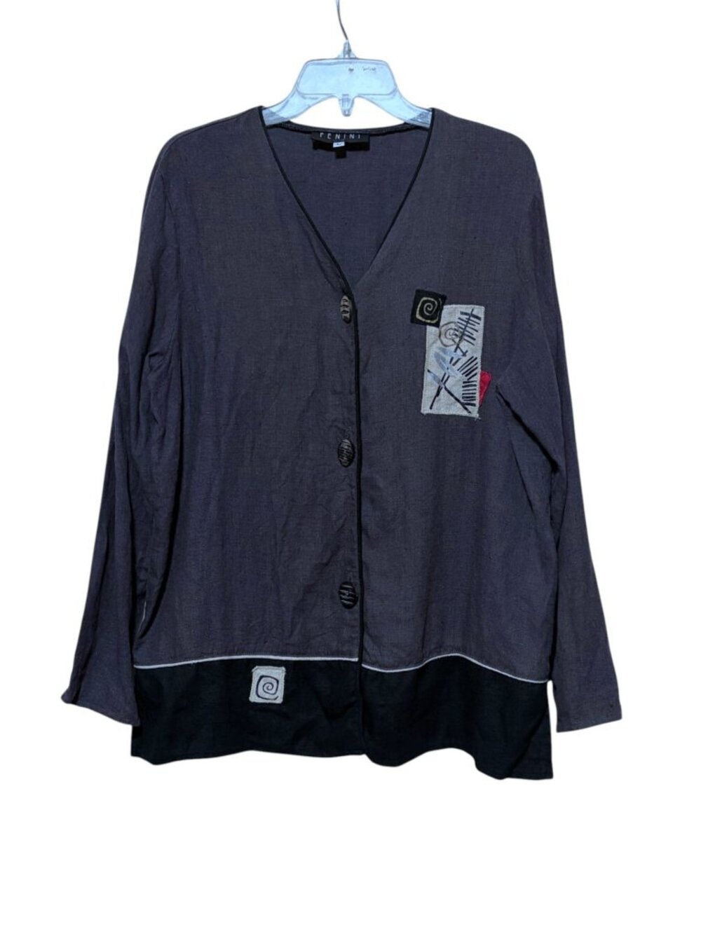 VTG Fenini Linen Jacket L Oversize Lagenlook Art Wear Teacher Poet 100% Linen